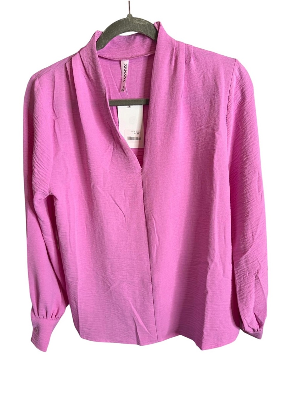 Zenana Bright Pink Long Sleeve Blouse